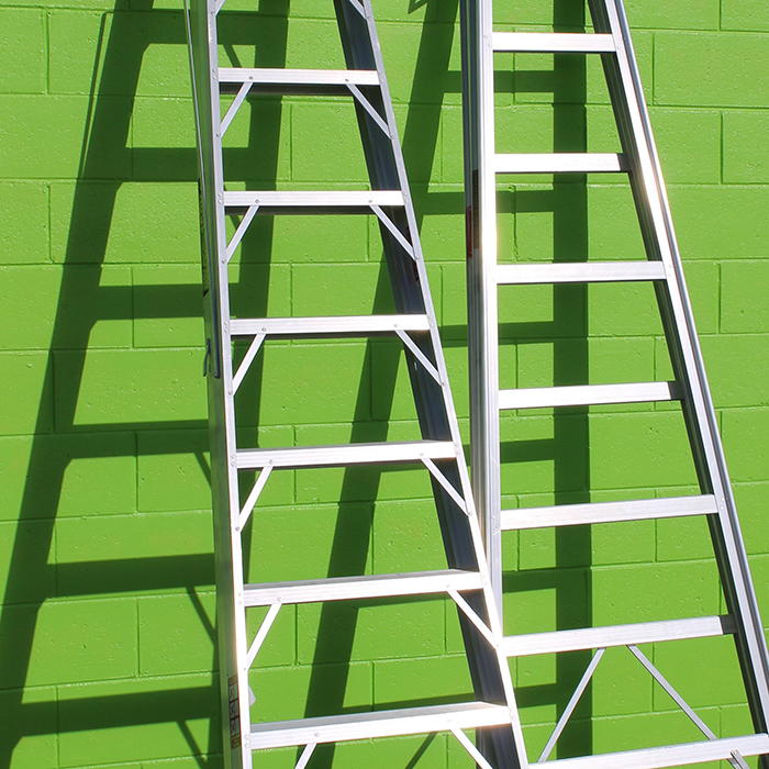 "Two ladders against a wall"