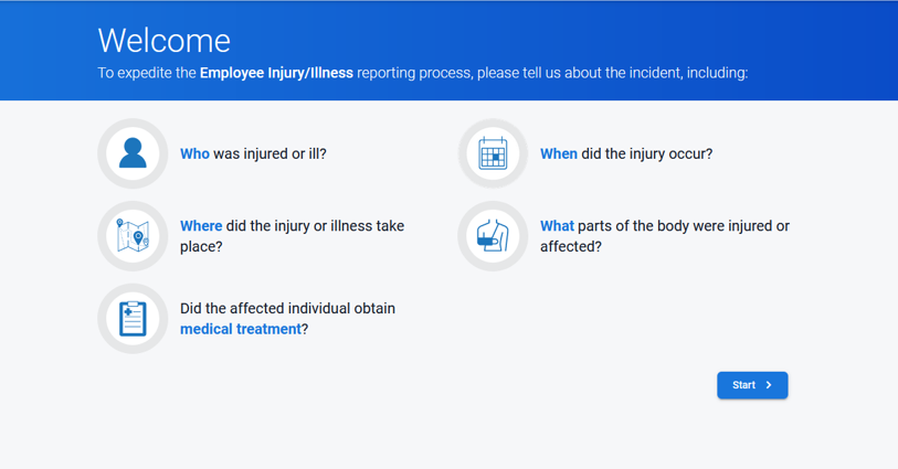 Screengrab of injury reporting dashboard